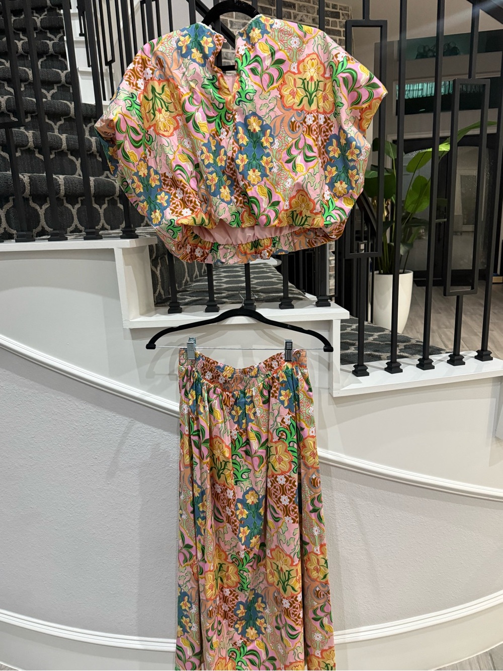 Floral Pink Multi-Color Two-Piece Skirt Set - Picture 2 of 2